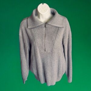 Loft Large Half Zip New w/ Tag, Gray Sweater, Medium Weight, Ribbed Cuffs & Hem